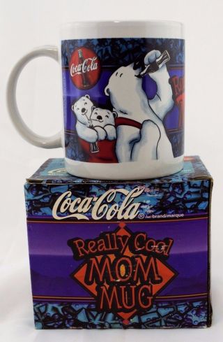 Coca - Cola Coffee Mug Cup Polar Bears " Really Cool Mom " 1999 Vintage W/ Gift Box