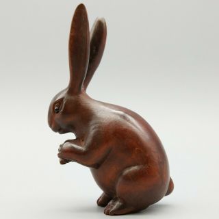 2.  6 " Hand Carved Japanese Boxwood Netsuke Long Ear Rabbit Hare Figurine