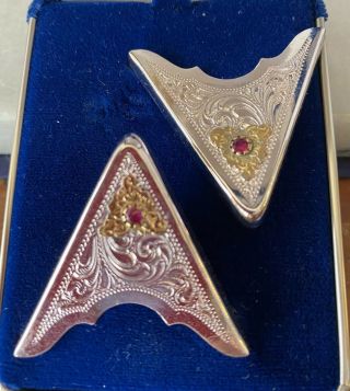 Montana Siversmiths Silver Plate Collar Tips With Red Jewel