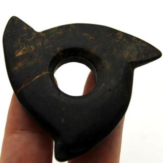 P522 Ancient Hongshan Culture Meteorit Jade Notched Disk Amulet Pendant 2.  3“