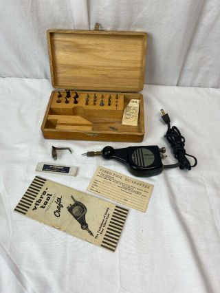 Burgess Vibro - Tool Vintage Wood Carving Tool W/bits In Wooden Case 1946