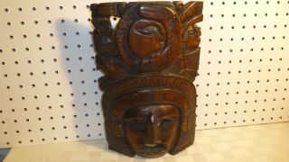 Antique Hand Carved Wooden Face Mask Aztec Mayan Wall Art Maya - Great