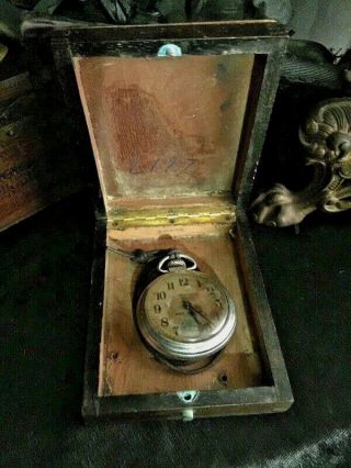 Antique Pocket Watch In Old Wooden Case Steampunk Pendant Watch