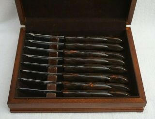 Vtg Set Of 8 1985 Cutco Usa 1759 Double D Table Knives In Wooden Box