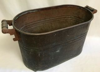 Vintage Antique Large Copper Boiler Wash Tub W/ Wood Handles Patina 2 Available
