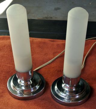 Vintage Art Deco Frosted Glass Bedstand/vanity Lamps,  Vgc