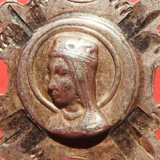 Rare Black Madonna Of Montserrat Silver Medal Old Religious Spanish Virgin Charm