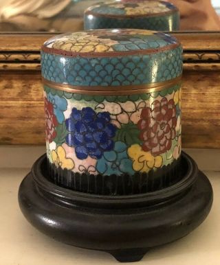 Antique Asian Cloisonné Enamel Multi Colored Floral Canister Tobacco Jar W/ Lid