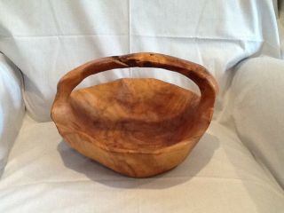 Rare Unique Large Burl Wood Large Bowl/basket With Handle Handcarved Signed Con