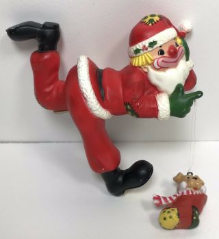 Enesco Santa Claus Clown Shelf Sitter Vintage Christmas With Dog Rare Vtg Ugly