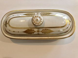 Antique E M&co Ironstone Box Razor Brush Toothbrush Trinkets Gold Gilt Aesthetic