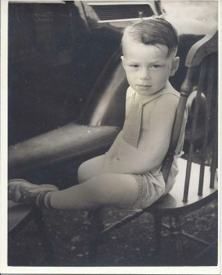 539p Vintage Photo Adorable Little Boy Wearing Summer Romper W Summer Haircut
