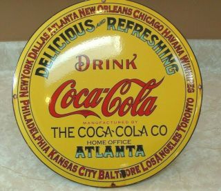 Vintage Coca Cola Soda Pop Coke Button Dome Porcelain Soda Fountain Sign