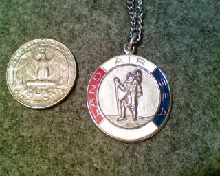 Vintage U.  S.  Military Land - Air - Sea St.  Christopher Medal Necklace With 24 " Chain
