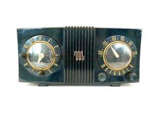 Vintage Old 1950s Antique Atomic Dark Green Motorola Art Deco Tube Clock Radio