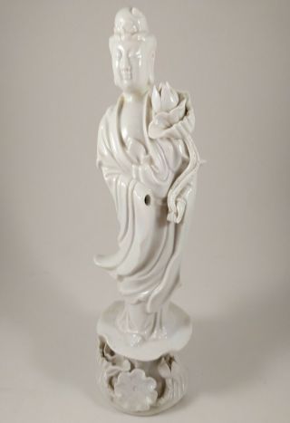 Vintage Chinese Blanc De Chine White Porcelain Kwan Yin Statue Figurine Hong Kg