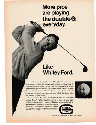 1969 - Vintage Print Ad - General Tire.  Double G Golf Ball Whitey Ford Pro Golf
