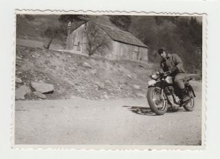 Man On Motorcycle Fast Speed On Road Vintage 1950s Orig Photo (13146)