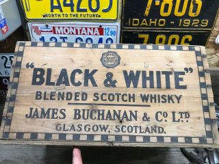 Vintage 40s/50s Black & White Scotch Whisky Whiskey Wood Crate Glasgow,  Scotland