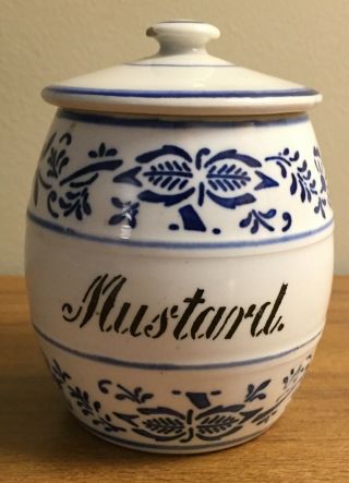 Antique German Porcelain Spice Jar & Cover Blue Onion Mustard G.  M.  T.  & Bro.