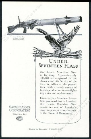 1917 Lewis Machine Gun Photo Savage Arms Vintage Print Ad