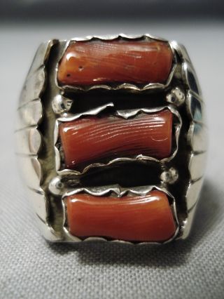 Wonderful Huge Vintage Navajo Chunky Red Coral Sterling Silver Ring