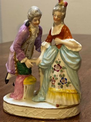 Antique Capodimonte Victorian Couple Porcelain Figurine Early N With Crown