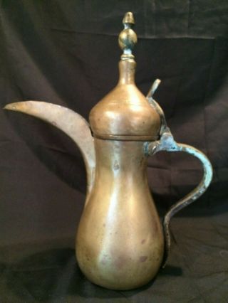 Antique Brass 13 " Bedouin Dallah Coffee Pot Islamic Arabic Mid Eastern Exusedcon