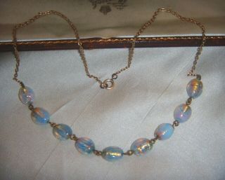 Vintage Art Deco 1920s 1930s Venetian Murano Opalescent Foil Glass Bead Necklace
