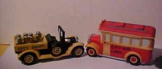 Dept 56 The Snow Village Set Of 2 Delivery Trucks Dairy Bus 5983 - 8