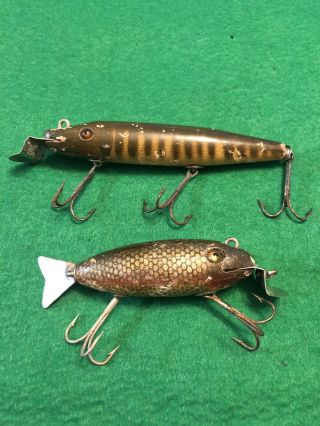 Vintage Creek Chub Bait Co Pikie Minnow And Deluxe Wag Tail - Old Warriors