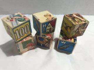 Vintage Antique Wooden Toy Blocks 6 Colorful