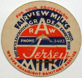Vintage Milk Bottle Cap Fairview Milks Raw Jersey V D Zagrodzky Emmett Ryan