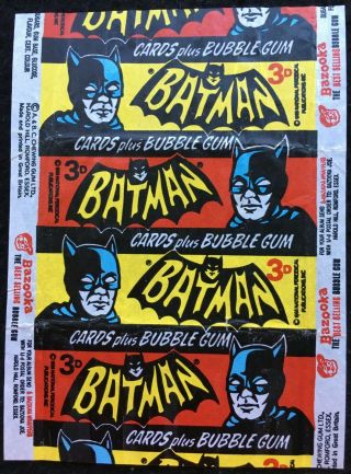A&bc 1966 Batman 3d Red Bat Cards Plus Bubble Gum Variant Wax Wrapper - Fcc