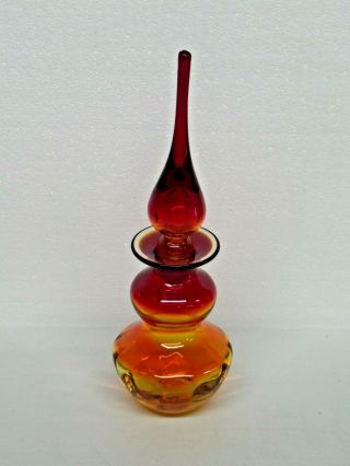 Vintage Hand Blown Glass Decanter Bottle W/lid Hombre Color Yellow Orange Red