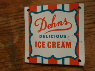 1950s Vintage Dehns Delicious Ice Cream Metal Tin Sign General Store Parlor Cafe