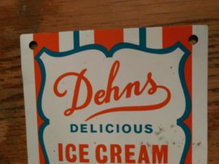 1950s Vintage Dehns Delicious Ice Cream Metal Tin Sign General Store Parlor Cafe 2