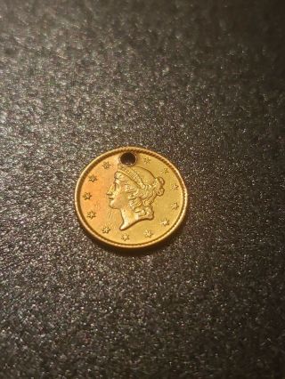 Antique 1853 One $1 Dollar Gold Coin Real Worn As Pendant Detail Vintage Us