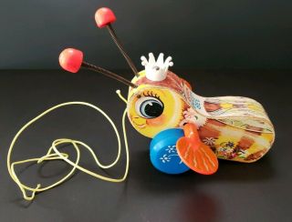 Vintage Fisher Price Queen Buzzy Bee 444 Wooden Pull Toy