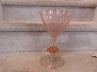 Rare Antique Vintage Handblown Venetian Art Glass Pink Fan Vase 10 "