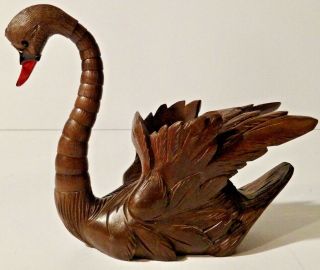 Antique Hand Carved Black Forest Wooden Articulated Swan Figure Candle Holder