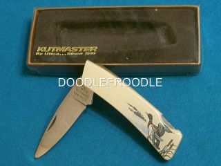 Vintage Utica Usa Mallard Duck Hunting Wildlife Lockback Folding Knife Kutmaster