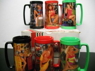 Vtg 1991 Snap - On Set Of 6 Mugs Cups,  Box Sexy Calendar Girls Models Toolmates