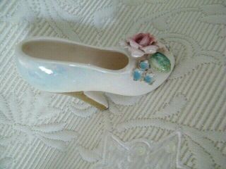 Vintage Vanity Porcelain Miniature Heel Shoe Japan 3.  5 " X 2 " Flowers & Gold Heel