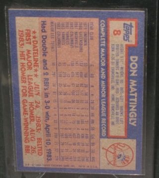 1984 Topps DON MATTINGLY Rookie Baseball Card 8 RC York Yankees 2