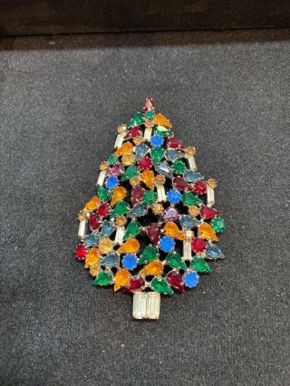 Vintage Butler And Wilson 4.  5” Blinding Green Red Blue Christmas Tree Pin Brooch 2