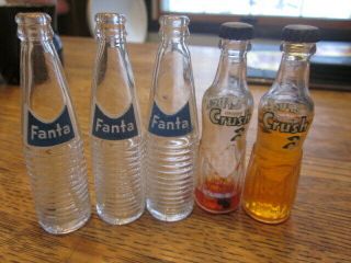 5 Miniature Soda Bottle Orange Crush & Rare Fanta Small Novelty Bottles