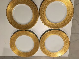 Set Of 8 Heavy Gold Encrusted Dinner Plates / Chargers Signed John Wanamaker