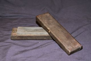Vintage Antique Knife Blade Sharpening Honing Stone In Wooden Storage Box