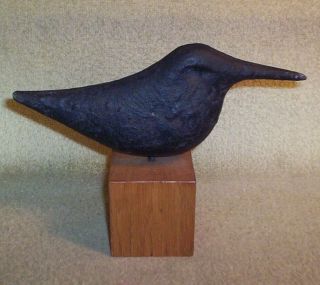 Vintage Heavy Cast Metal Sculpture Of A Gull? Long Beaked Bird On A Wood Base